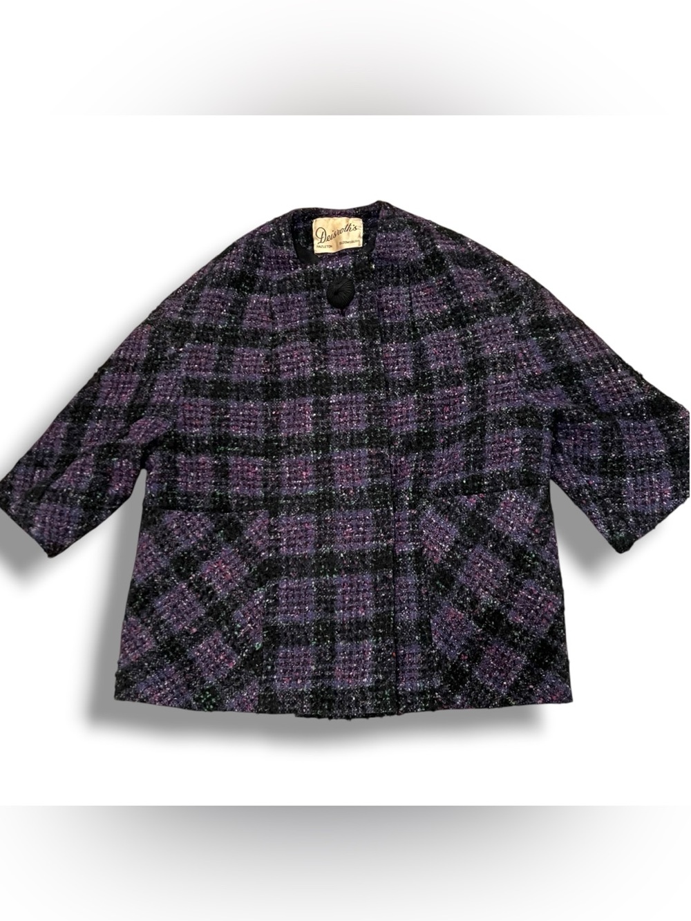 VTG Deisroth’s Tweed Lined Blazer L Purple Black Old Money Mod 60s Business F-1